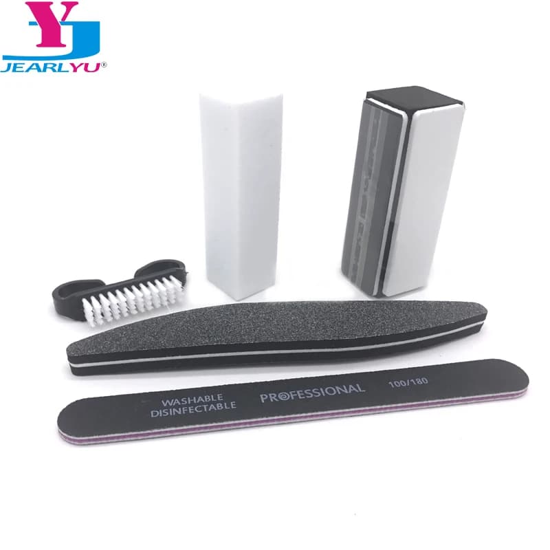 Set da 5 pezzi per manicure: Lime per unghie, spazzola, accessori neri per lucidatura e levigatura, strumenti per smalto gel UV