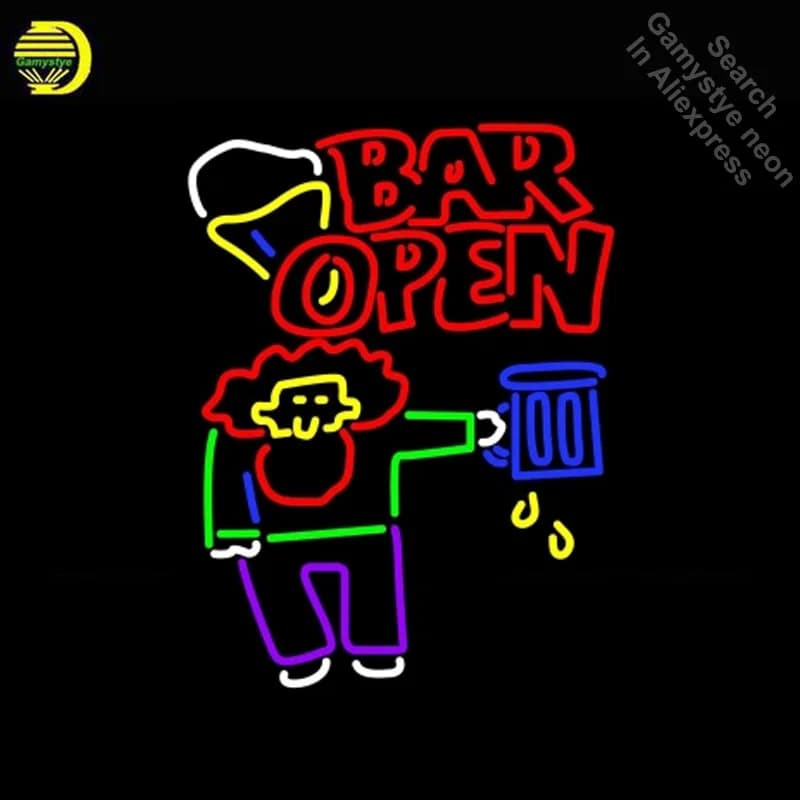 Insegna al neon per barra a doppio colpo aperta con uomo e tazza luci al neon Insegna pubblicitaria Finestra Insegna al neon in vendita Lampade artistiche a luce al neon