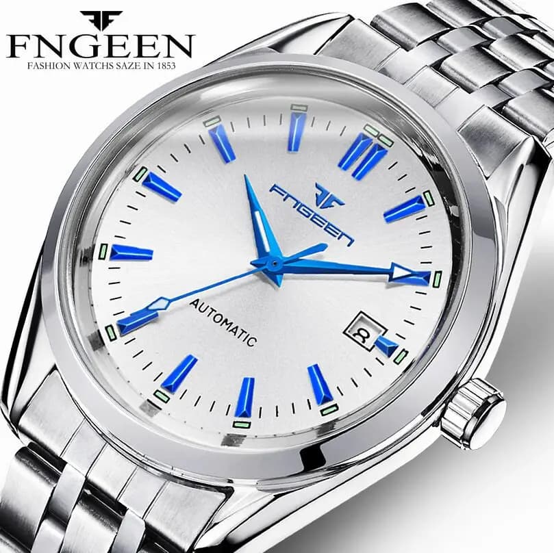Orologi meccanici automatici di nuova moda con luce blu Orologio da uomo d'affari di lusso Orologio da polso con calendario casual Orologi da regalo maschili
