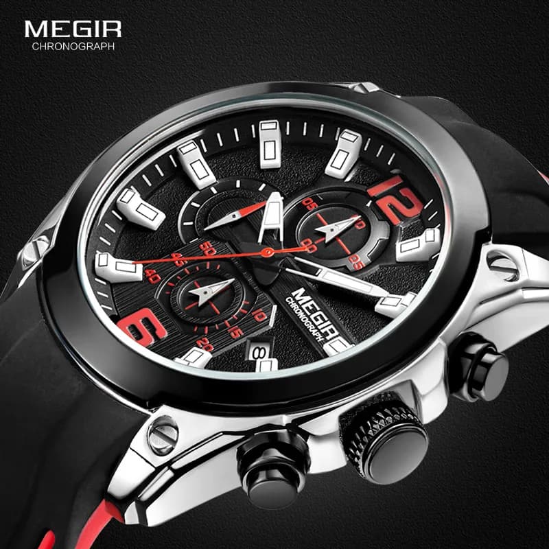 Men's Sports Silicone Army Wristwatches Black Quartz Luminous Chronograph Chronograph Men's Watch Relojios Masculine 2063GS-BK-1