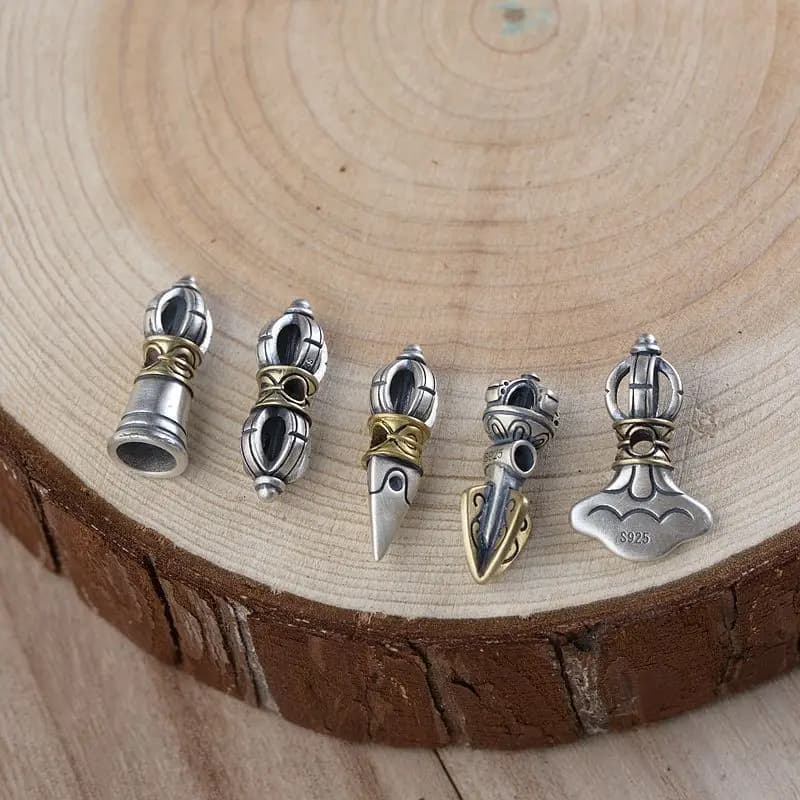 Handcrafted 925 Silver Tibetan Dorje Bell Amulet Sterling Buddhist Vajra Charm Tibetan Mala's Charm Amulet Tibetan Dorje Bell