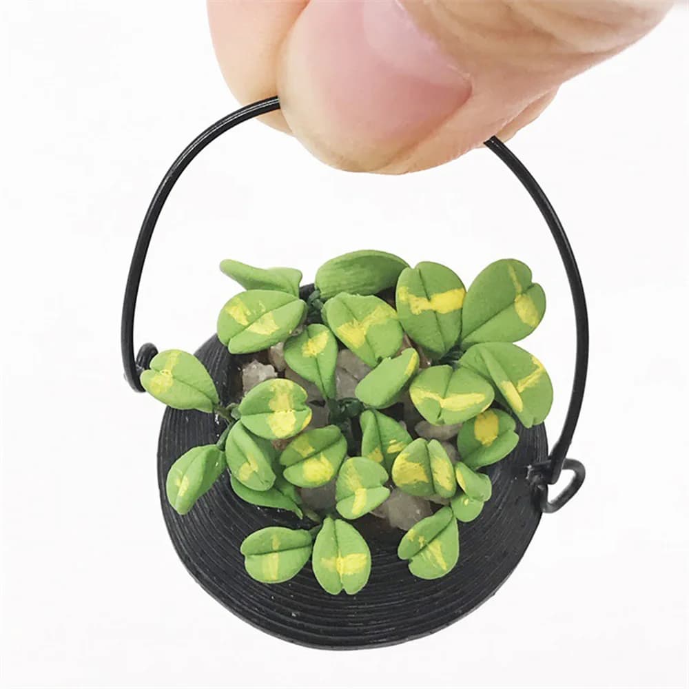 1/12 Dollhouse Miniature Accessori Mini Pianta in Vaso Appeso Cesto di Fiori Fiore di Simulazione Pianta Verde Giocattoli di Modello di Casa di Bambola Decorazione