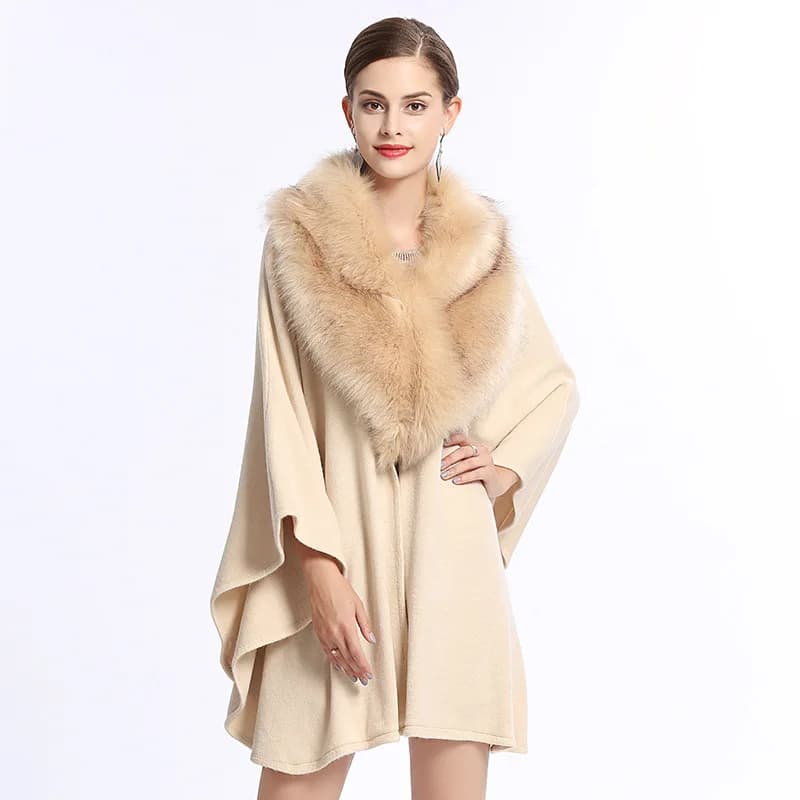 7 colori moda inverno mantello scialle soprabito donna finta pelliccia di volpe colletto poncho allentato grande pendolo mantello streetwear