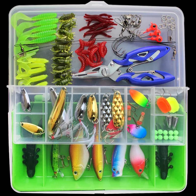 Almighty Fishing Lure Kit Complete Set With Hard Lures Soft Bait Accessories Case Minnow Crank Pencil Popper Pliers 101 Pieces