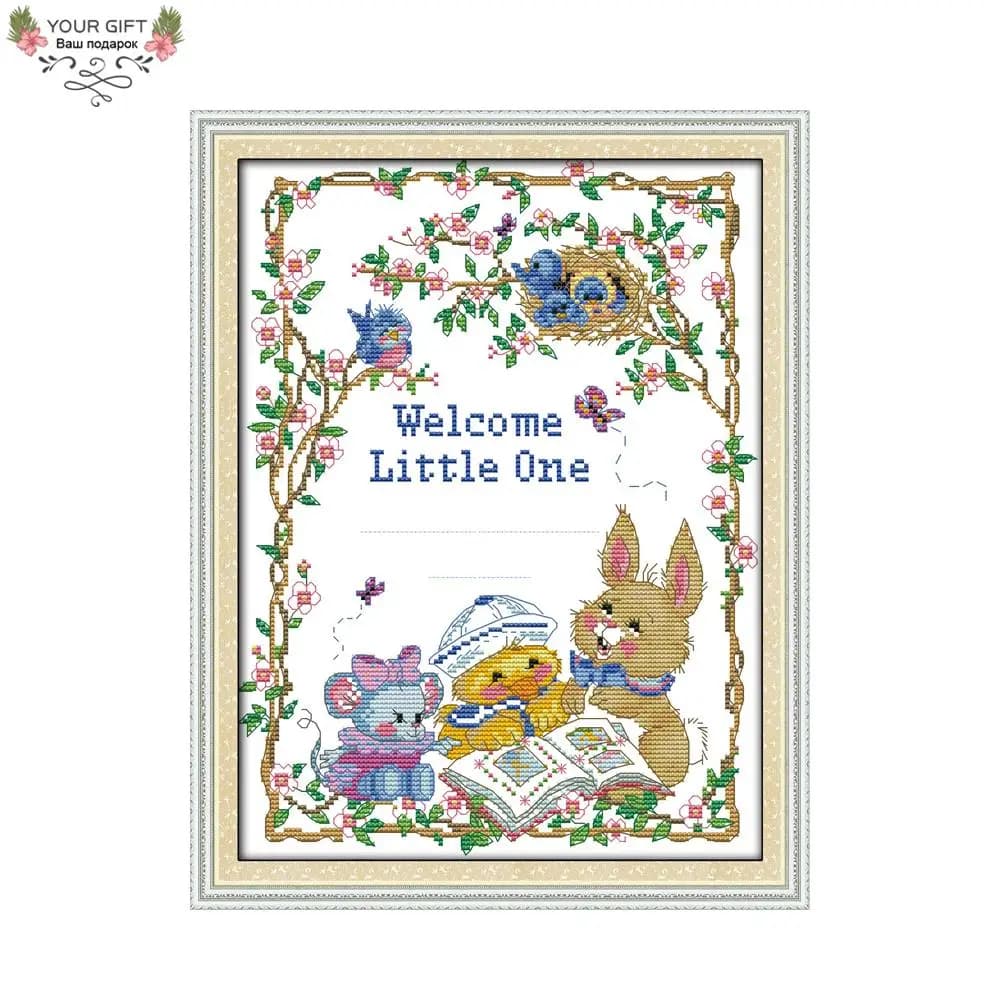 Joy Sunday Cute Animal Home Decor K770(1) Counted Stamped Welcome Little One Rabbit Duck And Mouse Needlepoint Cross Stitch Kit