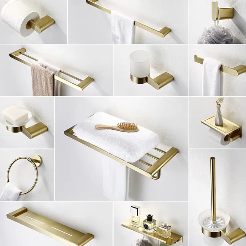 MTTUZK Set di accessori per il bagno in oro spazzolato 304 portasciugamani in acciaio inossidabile mensola porta carta portasciugamani accessori per il bagno