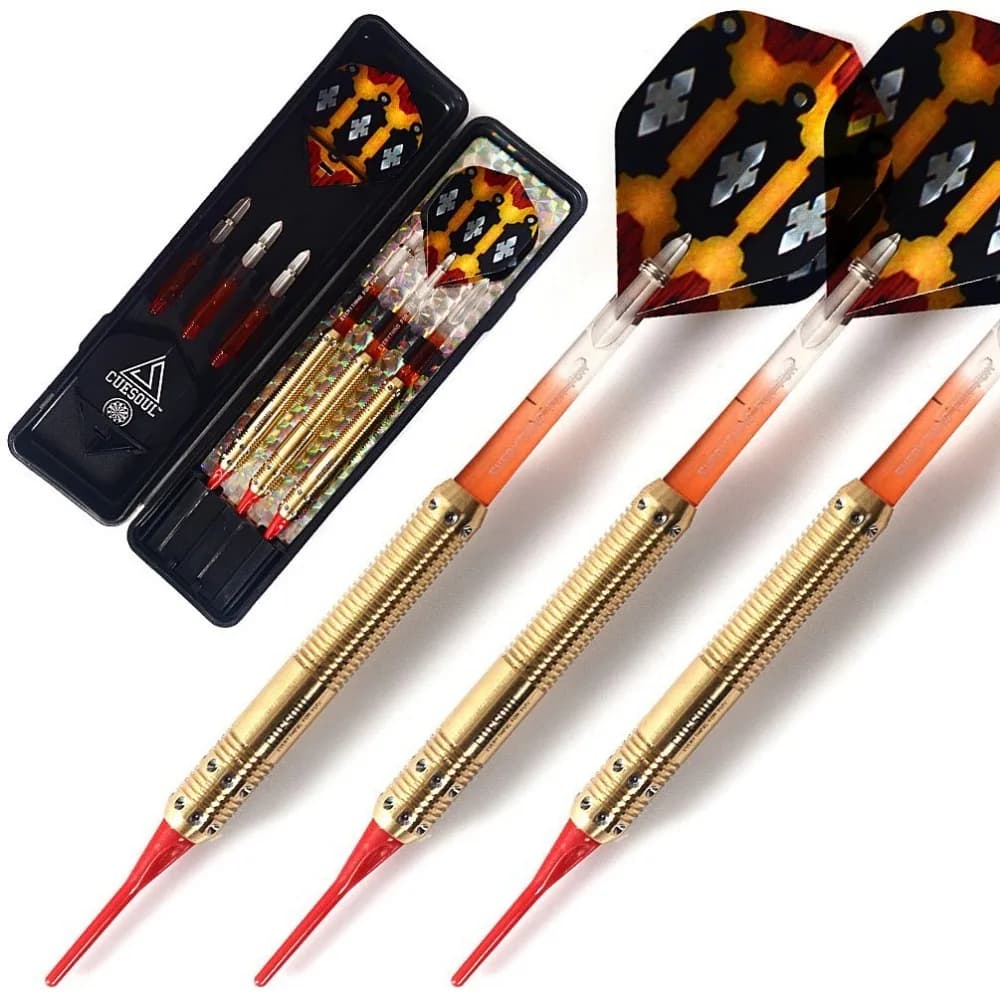 CUESOUL 3 pezzi freccette economiche 16 grammi barili di ottone freccette con punti di freccette in plastica rossa per freccette elettroniche
