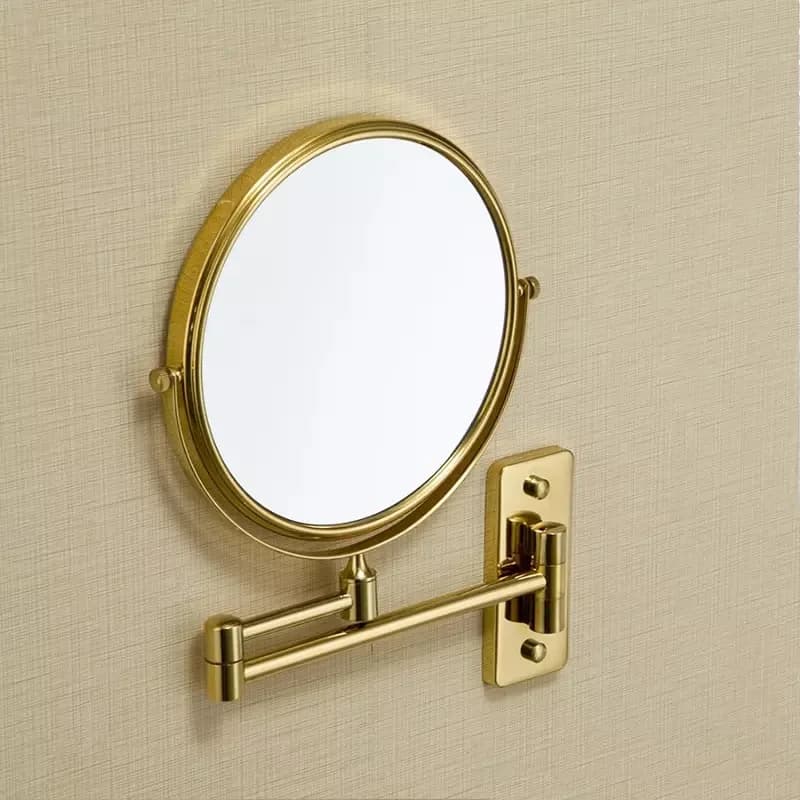 Specchio per Trucco Oro/Argento in Ottone, Specchio da Bagno con Ingrandimento 3X, Pieghevole, 8 Pollici, Montaggio a Parete, Rotazione a 360°, Specchio Rotondo