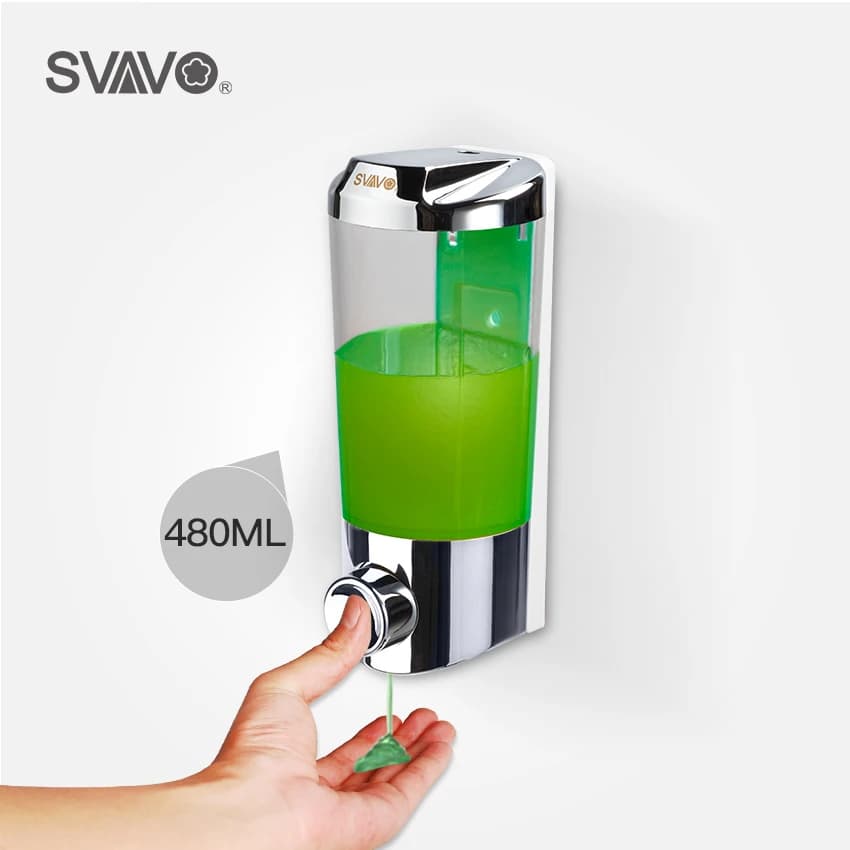 SVAVO Dispenser manuale di sapone liquido da parete da 480 ml, disinfettante per le mani, gel doccia per hotel di famiglia, accessori da bagno