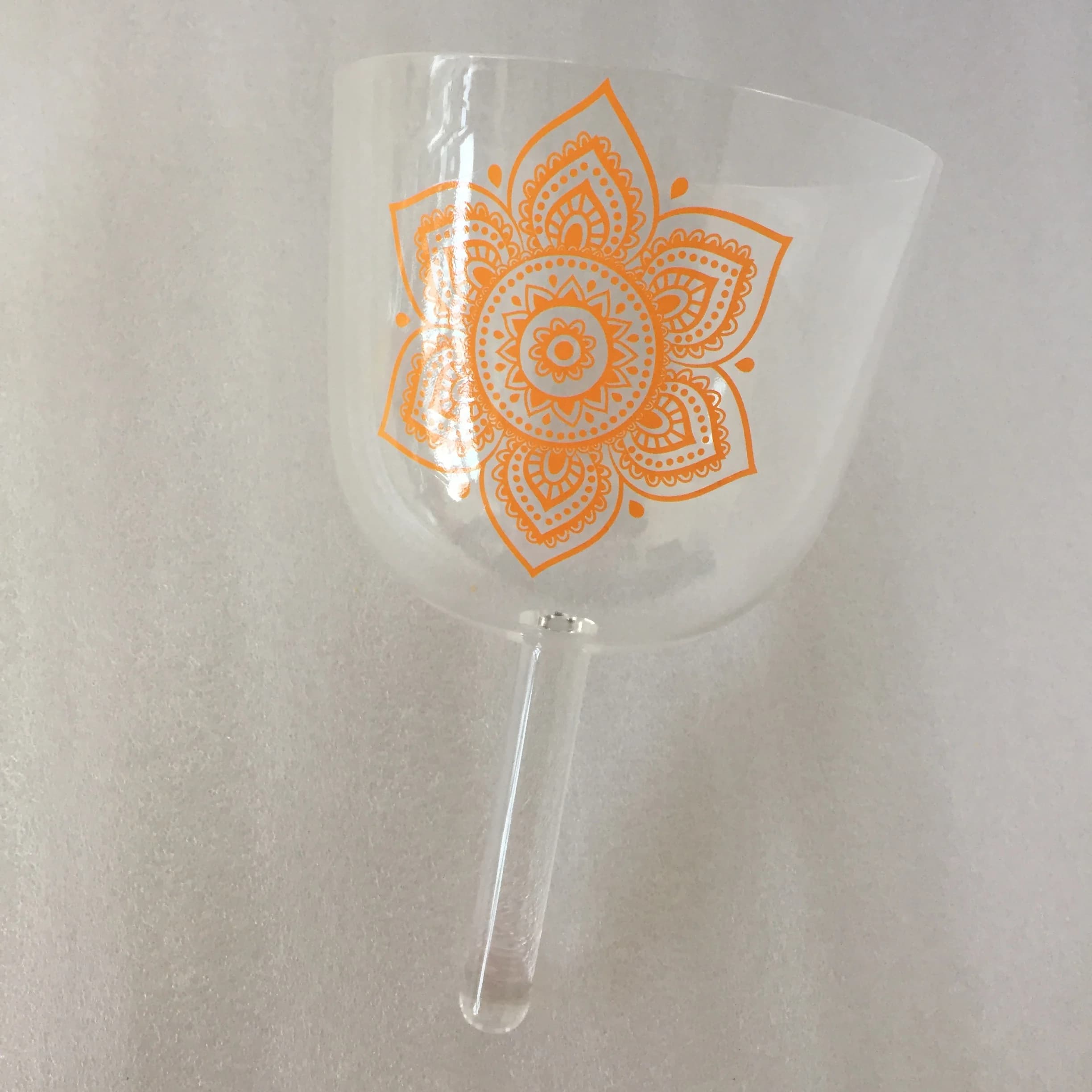 Clear Crystal Singing handle Bowl Perfect Musical Note D with Sacral chakra sticker or D# Note for Sound Healing & Music Therapy