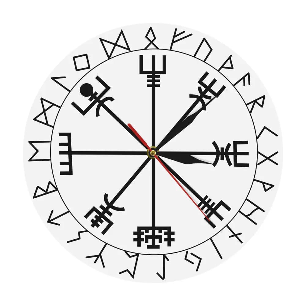 Viking Pagan Asatru Runic Compass Clock From Wall Vegvisir Rune Norwegian Viking Circle Mythology Simple And Modern Watch Witch