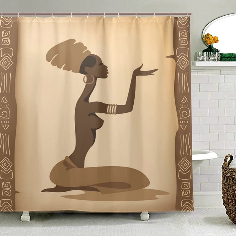 Tenda da doccia ecologica per donne africane Tenda da appendere in tessuto poliestere impermeabile per bagno con 12 ganci Decorazione domestica