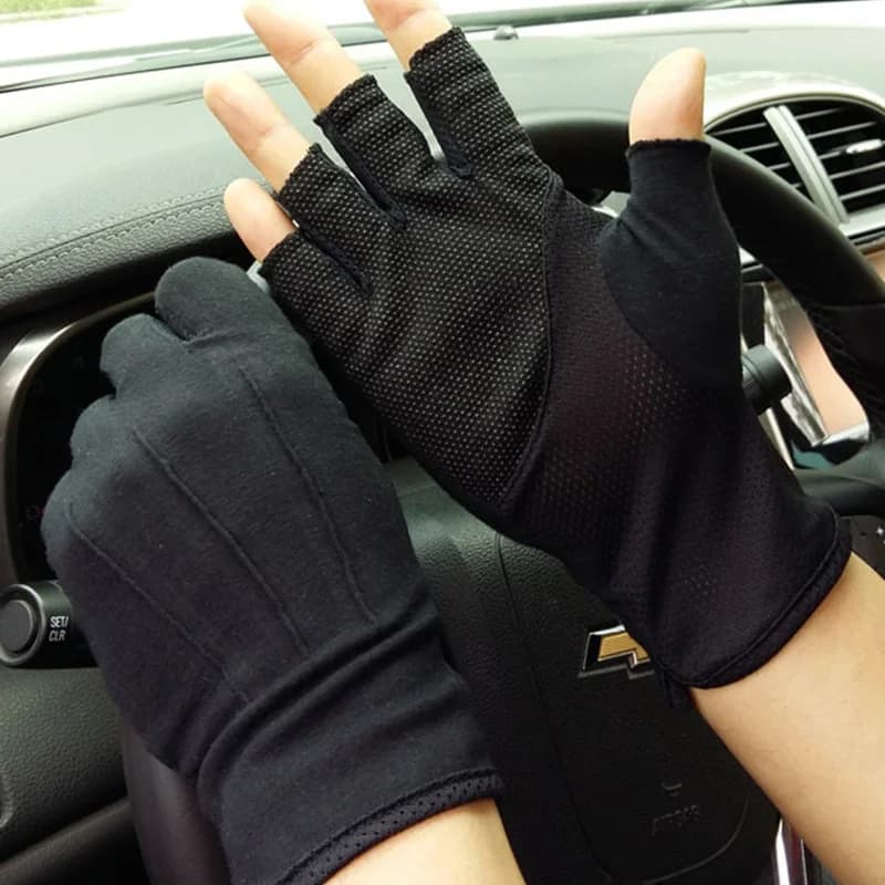New Men's Summer Gloves For Outdoor Sports Fitness Cycling Solar Protection Sun Gloves Short Sun Gloves Guide Mid-Silver Cotton L21