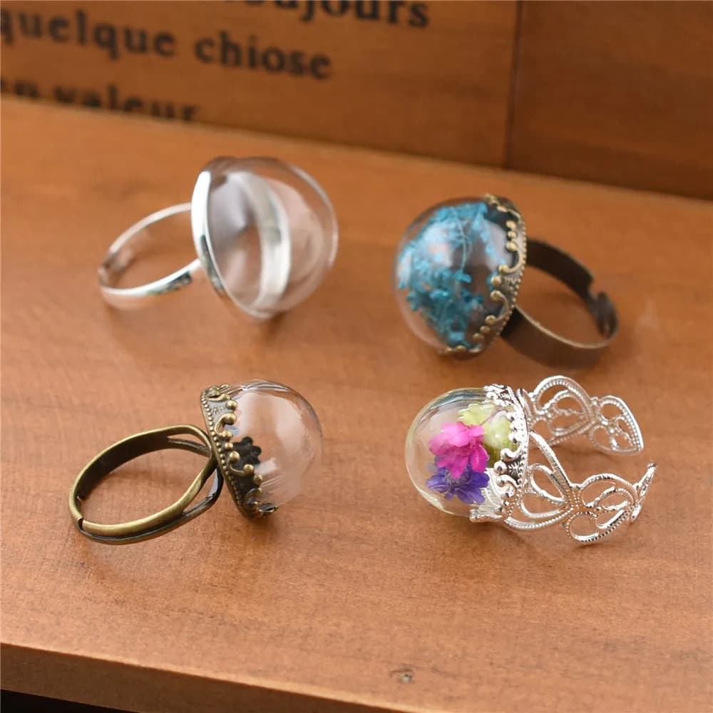 5 set 15mm 20mm cupola di vetro cava con risultati ad anello set fiale globo di vetro bottiglia di vetro risultati dei gioielli