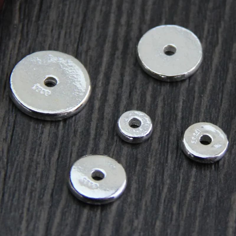 1pc 925 Sterling Silver Piatto Rotondo Del Distanziatore Misura Braccialetti Collana 6mm 8mm 10mm 12mm 14mm Spessore Pad Perline di Fascino Creazione di Gioielli FAI DA TE