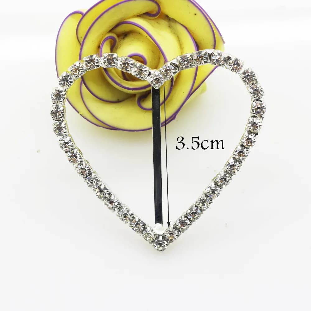 Commercio all'ingrosso 5 pz/lotto 3.5cm cuore fibbia strass trasparente per invito a nozze cursori nastro Diamante