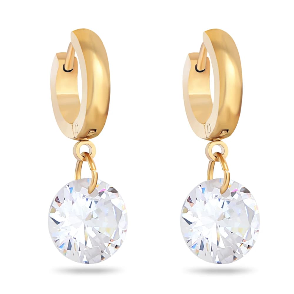 VQYSKO Classic Shining Cubic Zirconia Jewelry Gold Color Stainless Steel Drop Earrings For Women