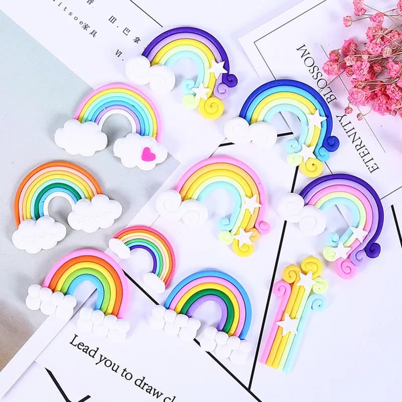 6pcs Argilla Slime Arcobaleno Miniature Fata Figurine Per La Cassa Del Telefono/di Cristallo Melma di Riempimento Perline Accessori Scrabook Decorazione