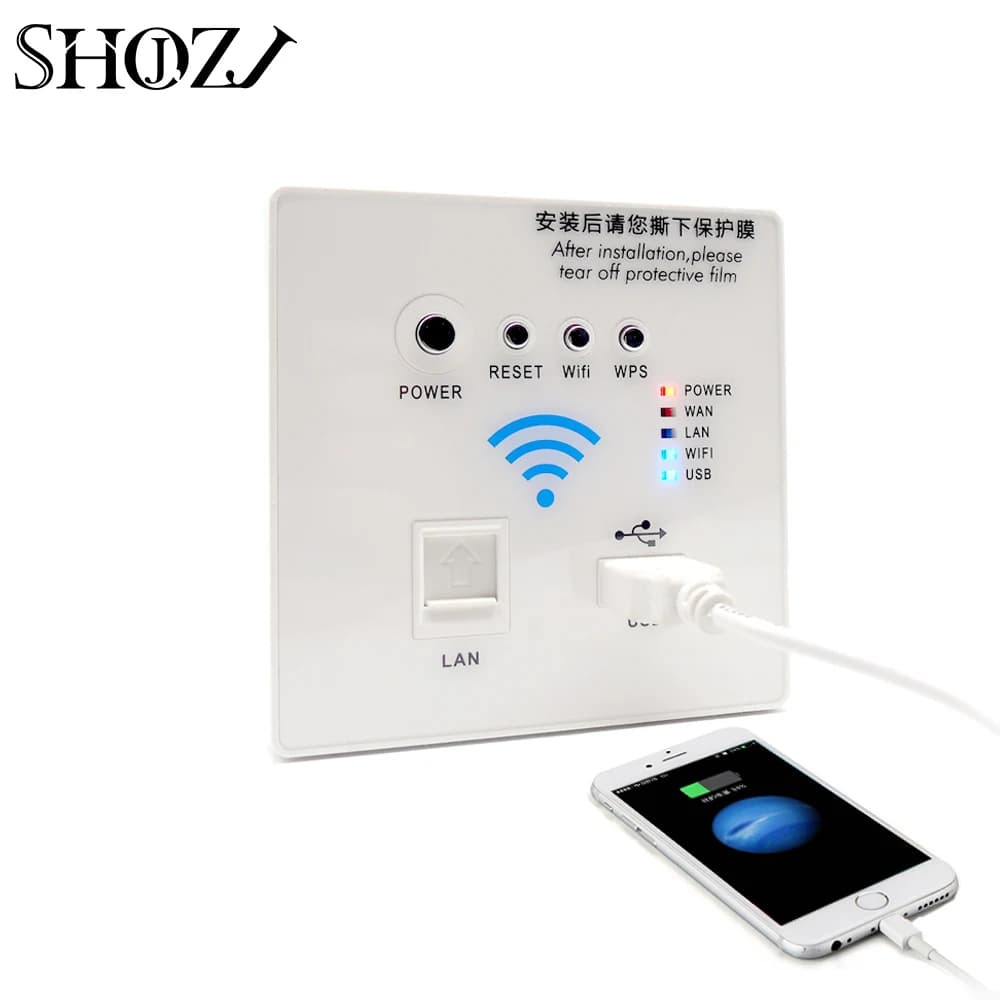 INTELLIGENTE WiFi Ripetitore USB LAN 3G300M Muro Incorporato AP Wireless Router WIFI Pannello Presa A Muro