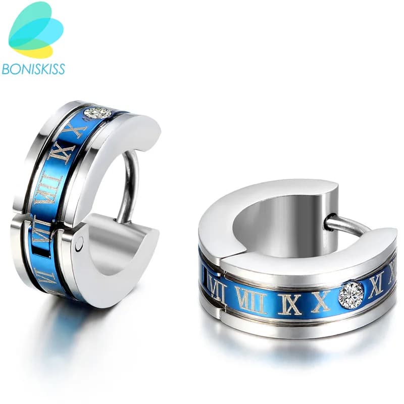 1 coppia Uomini di Modo Dell'acciaio Inossidabile Orecchino Romano Numerico Incidere orecchino ad anello Per I Ragazzi Oro Blu Nero Colori brincos argola