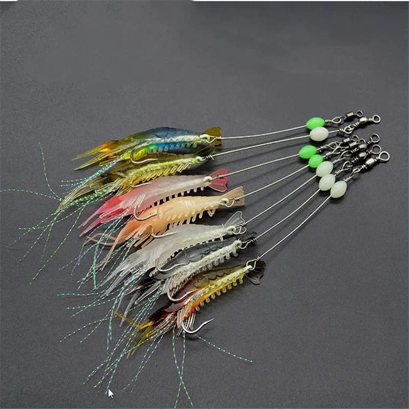 1 pz/lotto di Simulazione Gamberetti Richiamo Morbido di 8 cm/5g Richiamo di Pesca Esche Artificiali Con Glow Gancio Girevoli Luminoso pesca Sabiki Impianti di perforazione