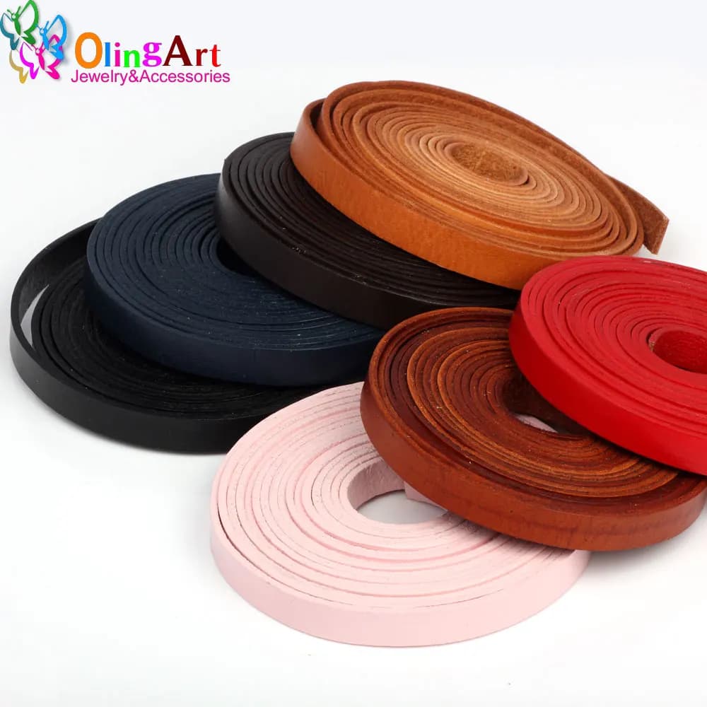 OlingArt 10*2mm 1Yard/Lot Multiple Colour Flat Leather Rope/Cords DIY Necklace Bracelet Earrings Choker Jewelry Making New