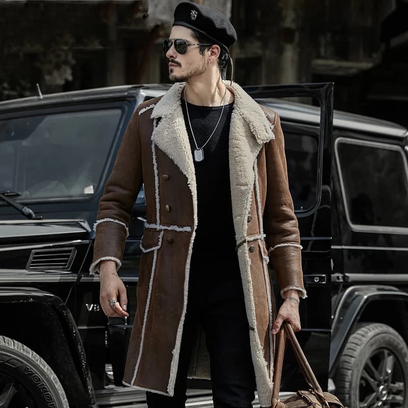 Denny&Dora Giacca X-Long in Shearling da Uomo, Parka in Pelliccia di Pecora, Stile Militare, Cappotto Caldo B7, Capospalla Invernale di Lusso