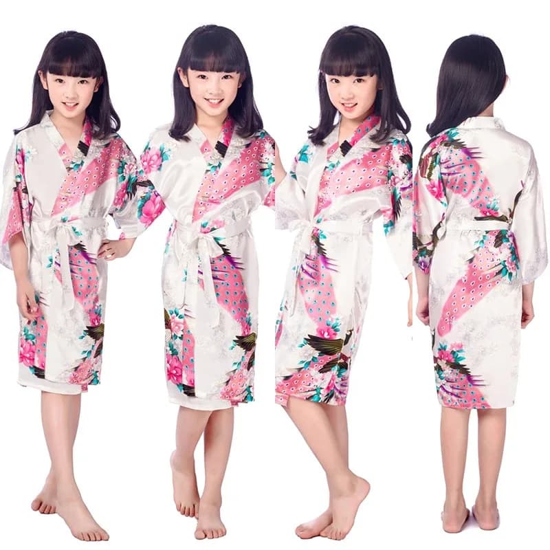 Wedding Vestals with Purple Flowers for Girls Night Shirt in Floral Silk Bathrobe for Kids Evening Dresses kimono for Bridesmaid Party