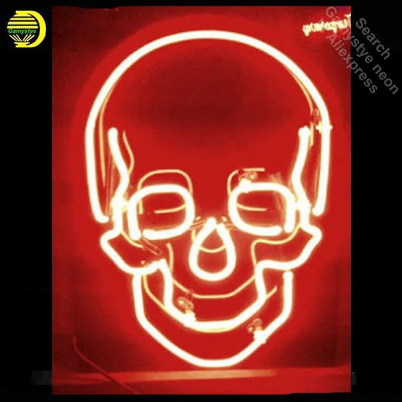 Teschio Insegna al neon Colore rosso Lampadina al neon Insegna Tubo di vetro reale Luce al neon Club ricreativo Pub Insegna iconica PARETE Pub Pubblica personalizzata