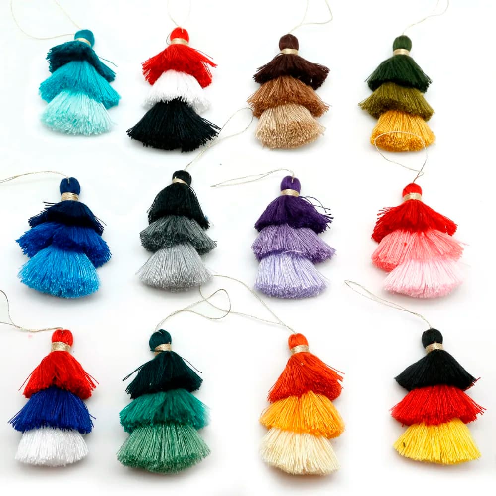 75MM 1PCS/lot Triple Mixed Cotton Fringe Decorative Tassel Handmade DIY Accessories For Jewelry Garment/Curtain Sewing Craft