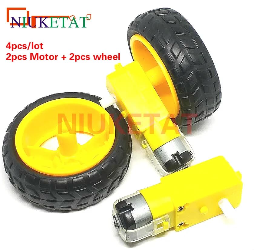 Motoriduttore con ruota per Arduino Smart Car Robot TT, motoriduttore con ruota da 65mm con ruota da 65mm, 4 pezzi = 2 pezzi TT motore 2 pezzi 130 motoriduttore con ruota per Arduino Smart Car Robot TT motore 3V-6V