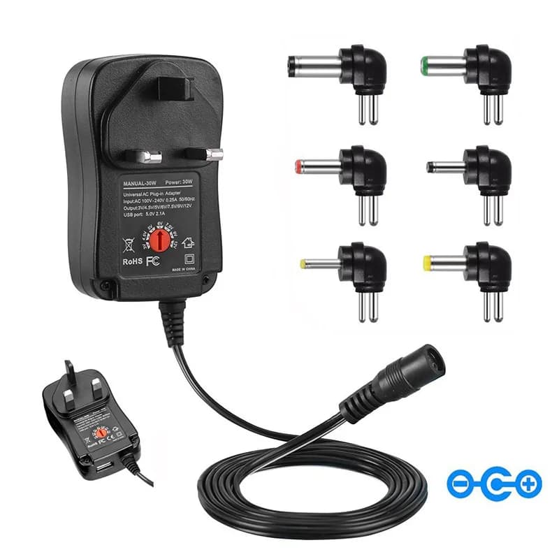 Adattatore universale AC/DC 30W adattatore di alimentazione regolabile caricabatterie 3V 4.5V 5V 6V 7.5V 9V 12V 2.1A per striscia di lampadina a LED CCTV