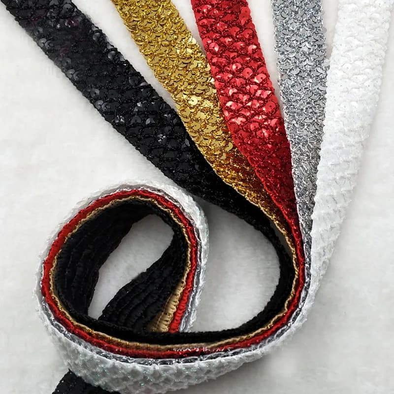 50 yards Oro Argento nero bianco rosso di Applique Paillettes Cinghie di Pizzo Nastro Trim Tessuto Paillettes Sew On Dress Vestiti Tenda