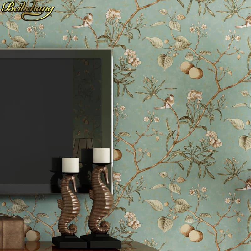 Papel de parede 3d American retro melo fiori uccello carta da parati per pareti 3 d carta da parati verde carta da parati soggiorno