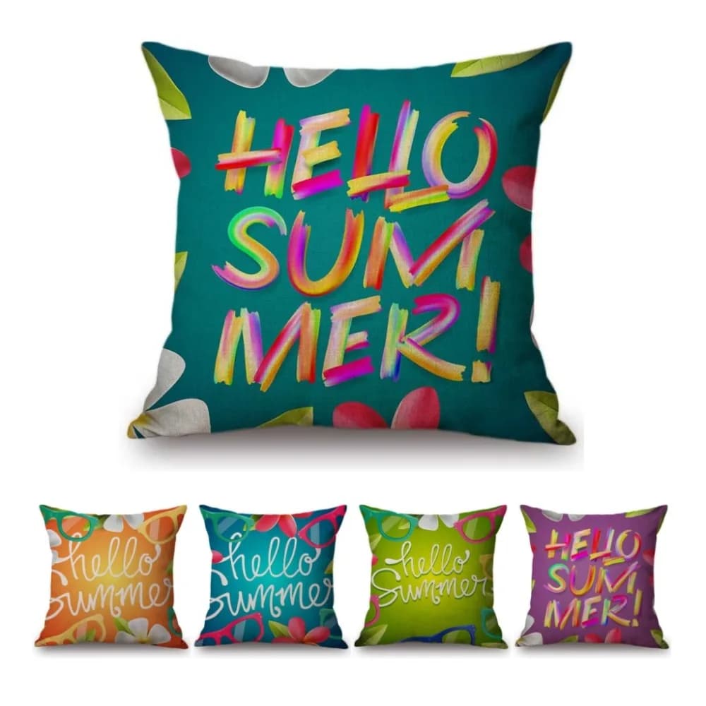 Hello Summer Watercolor Letters Print Colorful Home Sofa Throw Pillow Cover Cotton linen Bench Chair Office Seat Cushion Covers