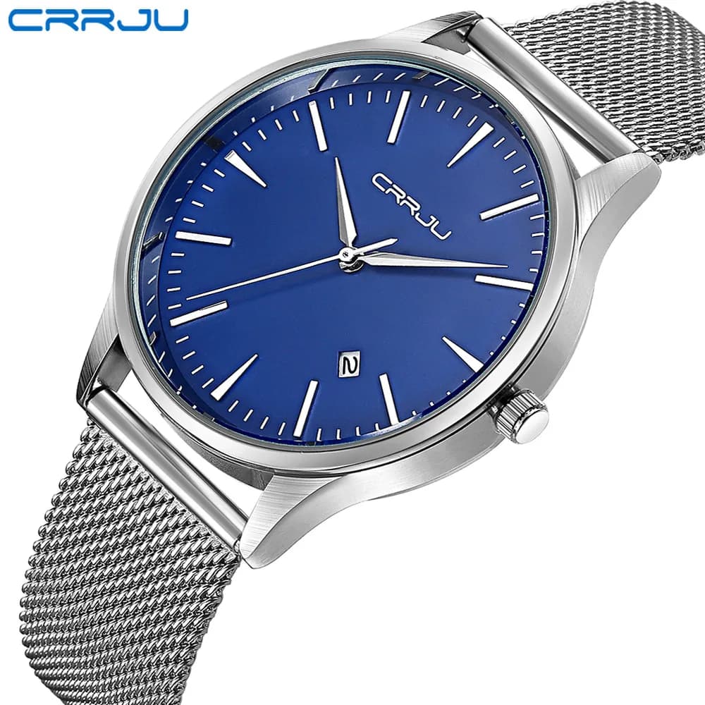 CRRJU Calandra di affari Uomo Orologi In Acciaio Inossidabile Della Maglia Della Cinghia Rotonda di Sport di Modo Orologi Da Polso Al Quarzo per Gli Uomini Relogio Masculino