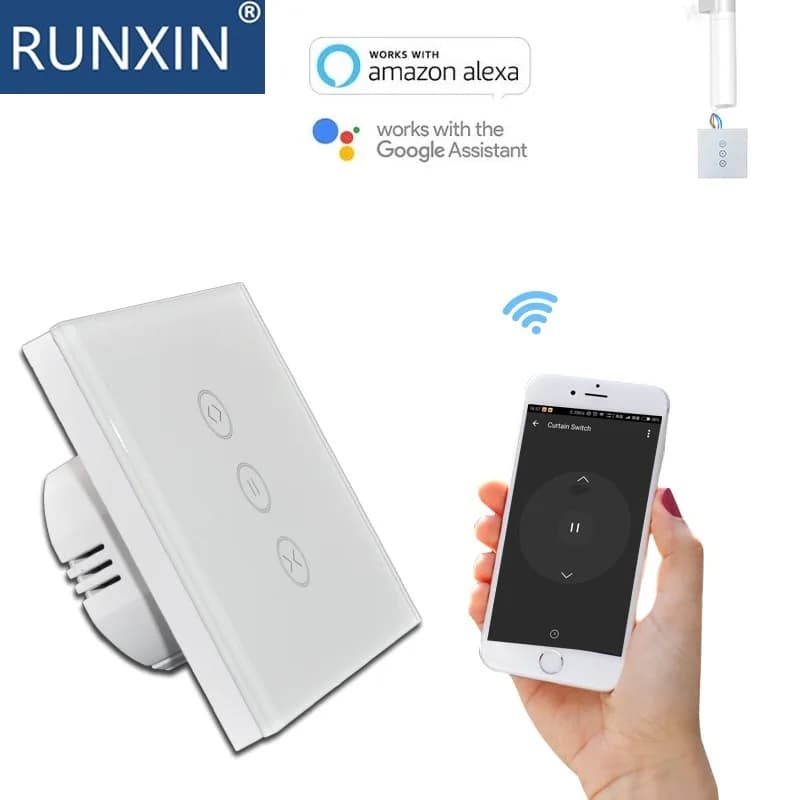 Wifi Curtain Switch,Touch Screen Control by Smartphone, Works with Alexa, Google Home Alice