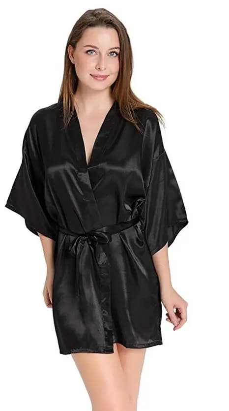 Sexy short silk satin night bathrobe short wedding dress perfect for bridesmaid solid wedding dress for woman