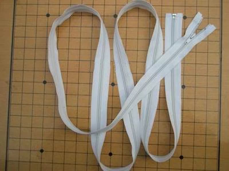 White # 5 open teeth nylon hinges from 120cm, 150cm, 200cm, 300cm, 600cm, 800cm, 900cm, 1000cm, option for girth, sleeping bags, curtains - lot of 5 pieces