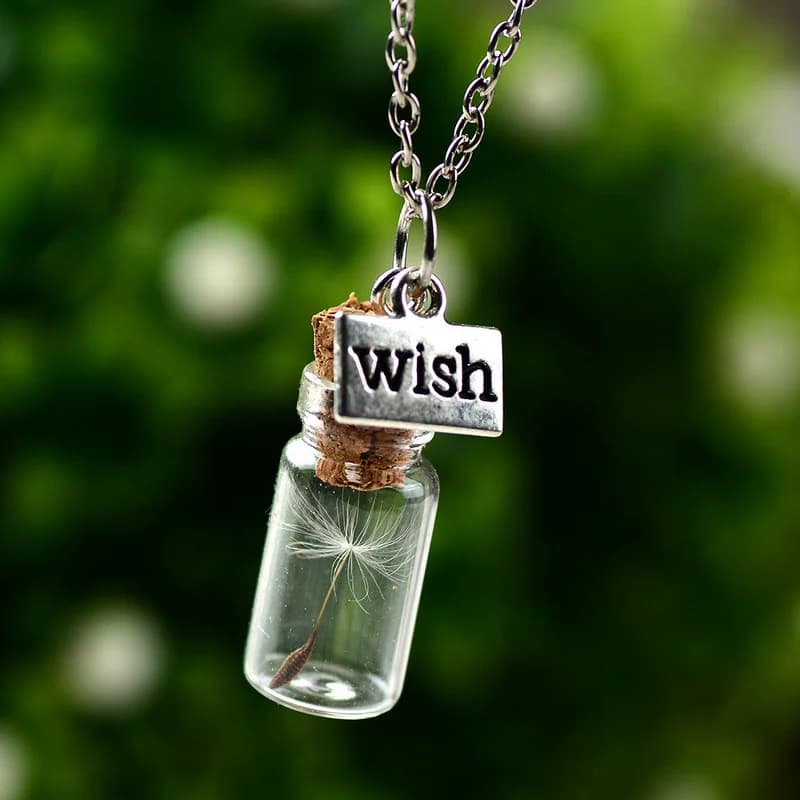 Original Natural Tarassaco Bottle Pendant, for women and girls, mini necklace with glass bottle with dried flowers, gift for wedding party