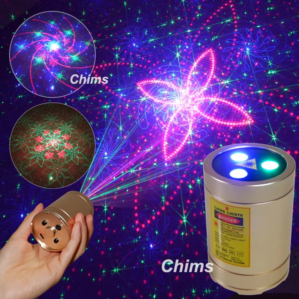 Chims Mini luci laser portatili senza fili ricaricabili RGB 30 modelli Proiettore Gobo Viaggi all'aperto Campeggio Natale DJ Party