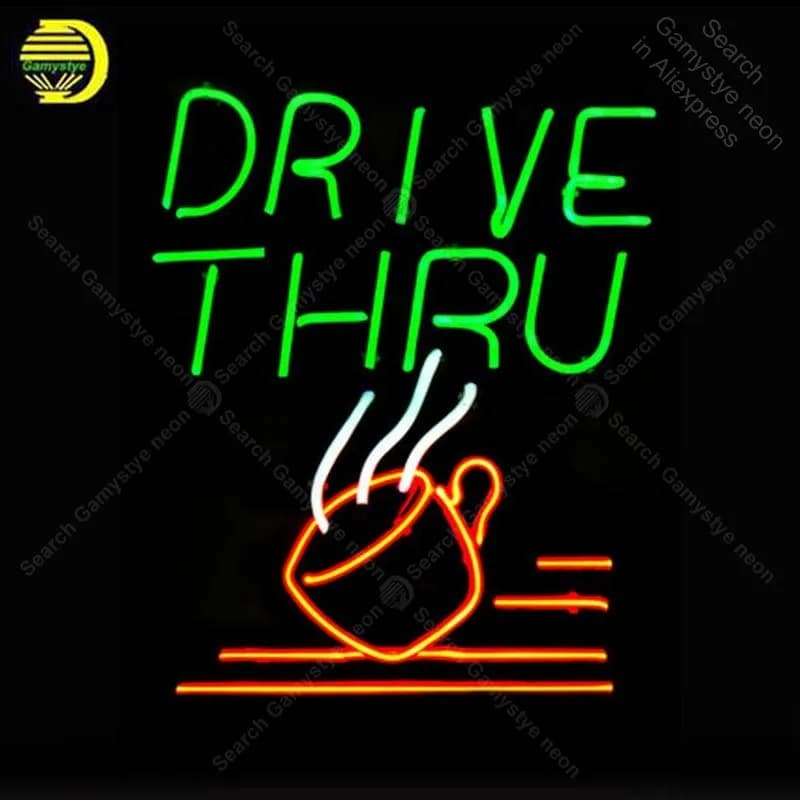 Insegna al neon per Drive Thru Cup Lampadina al neon insegna regali artigianali hotel insegne al neon applique da parete anuncio lum con struttura in metallo