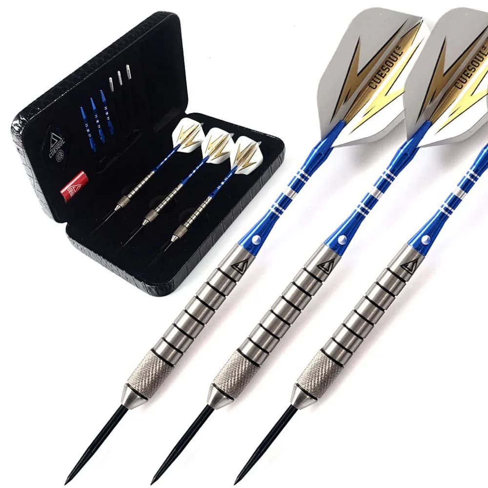 CUESOUL 28 Grammi di Tungsteno Acciaio Punta Freccette Set 90% di Tungsteno Con Lusso Nero Dart Caso, Blu Dart Shaft