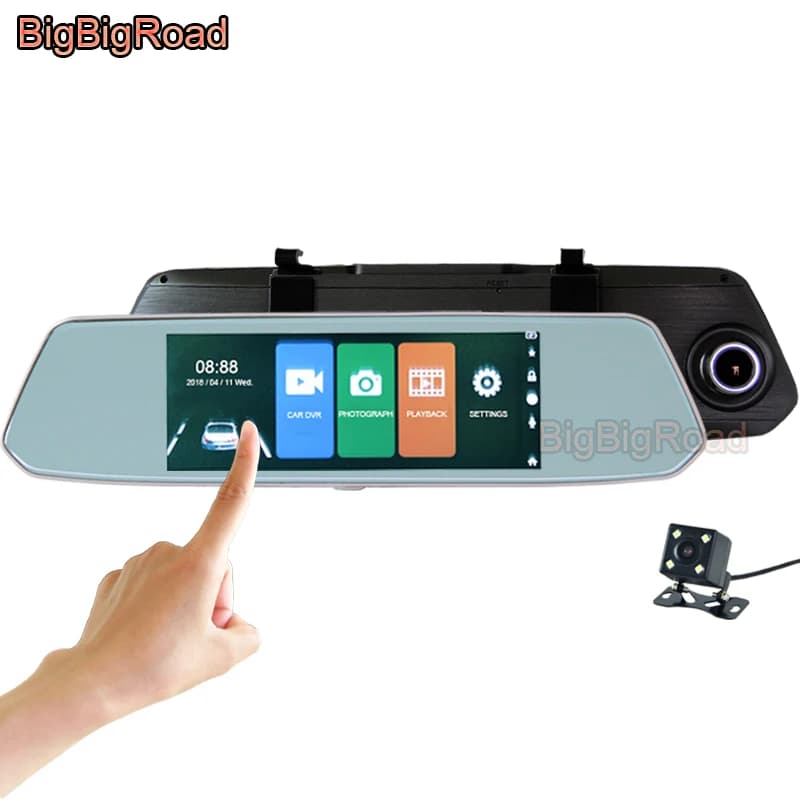 BigBigRoad For Peugeot 103 106 107 108 205 206 207 208 2008 301 306 307 Auto DVR DashCam 7 Inch IPS Touch Screen Rearview Mirror