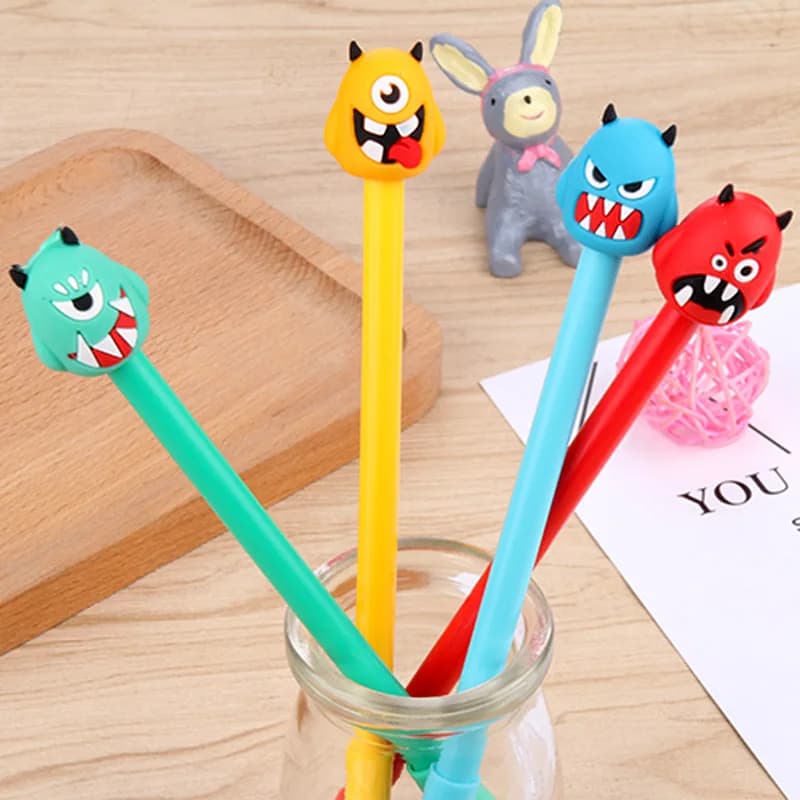 100 Pcs Carino Mostro Neutro Penna Del Fumetto Del Mostro Nero Acqua Penna Firma Penna di Cancelleria Kawaii Forniture Scolastiche Penna