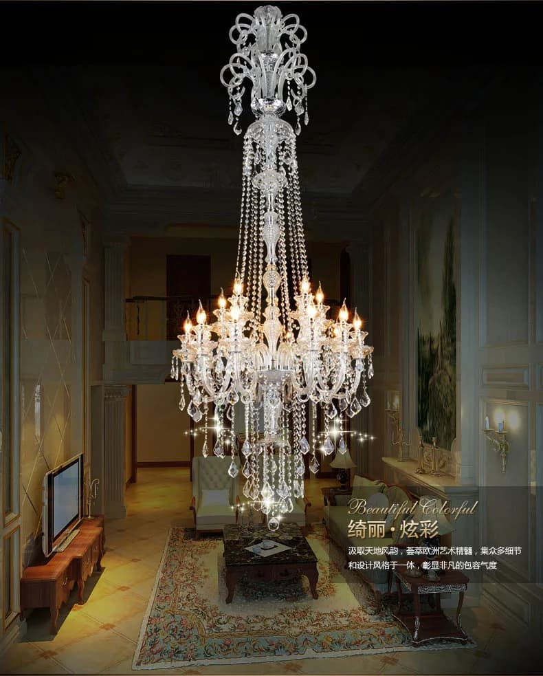 Grande Extra Long12/15/18/24 luci scale lampadario di cristallo di lusso moderno K9 Lobby Hotel Lustres De Cristal lampade a candela apparecchio