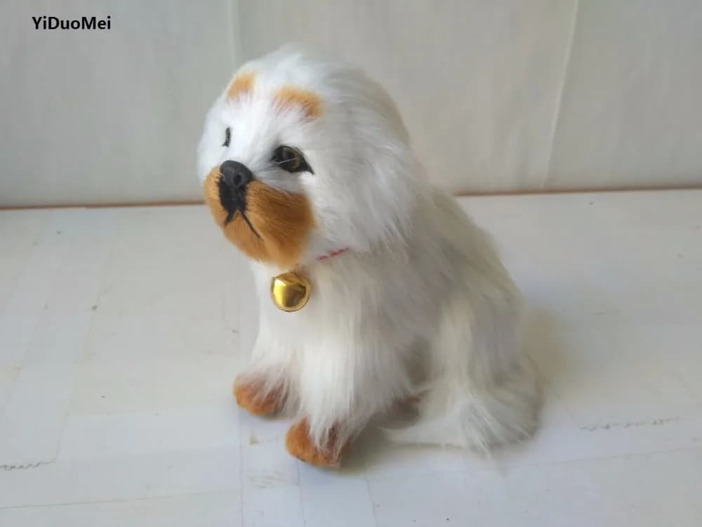 13x15cm artificial white Tibetan mastiff model,polyethylene&furs dog with bell,handicraft prop,home decoration gift a2887