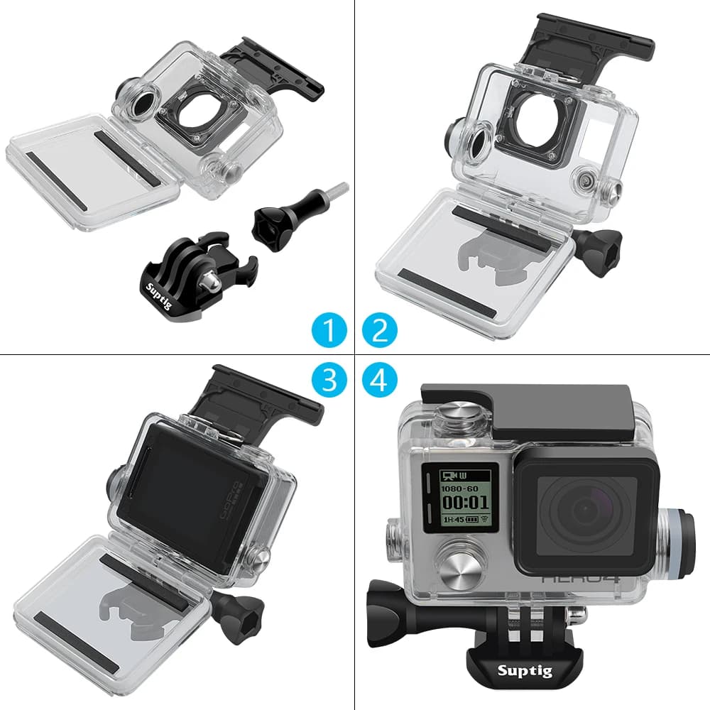 Accessori per fotocamera Custodia impermeabile per caricabatterie Custodia per caricabatterie con cavo USB per Gopro Hero 4 3+ Porta posteriore LCD/Moto