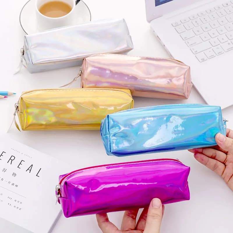 1 pezzo di astuccio per matite coreano Kawaii, laser magico, oro rosa, in PVC, astuccio per matite, cancelleria, materiale scolastico per ufficio