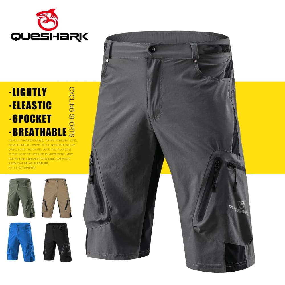 QUESHARK Summer Men's Cycling Shorts Mountain Biker Downhill sports loose riding road MTB bicycle with 5 short pants pockets